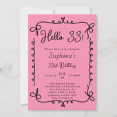 Invitation Rétro rose et noir manuscrit 33e fête d'anniversai (Devant)
