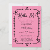 Invitation Retro rose et noir manuscrit 34e fête d'anniversai (Devant)