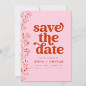 Invitation Retro Rose Et Rouge Floral Enregistrer La Date (Devant)