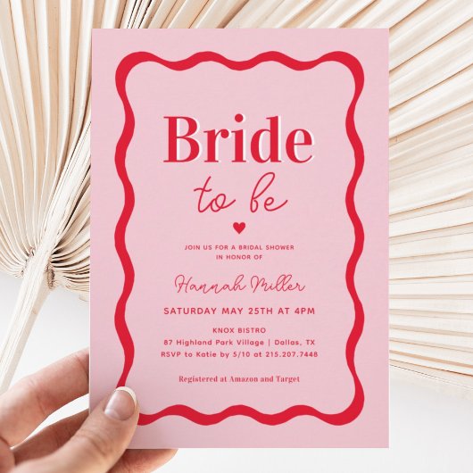 Invitation Retro rose et rouge Wavy Bride pour être Fête des