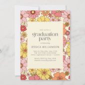 Invitation Retro rose jaune Floral Super fête de graduation (Devant)