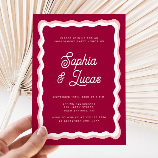 Invitation Retro Rose Magenta Fuchsia Chic Engagement Party