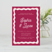 Invitation Retro Rose Magenta Fuchsia Chic Engagement Party (Debout devant)