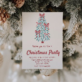 Invitation Retro rose main dessinée Noël Vaches Arbre fête