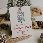 Invitation Retro rose main dessinée Noël Vaches Arbre fête