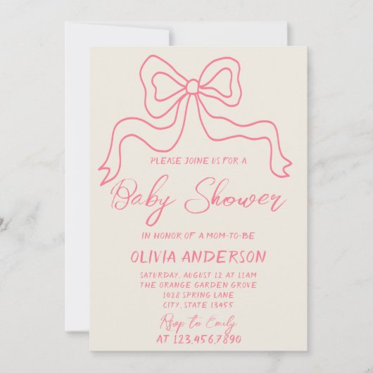 Invitation Retro rose main écrite avec bébé bébé garçon fille (Devant)