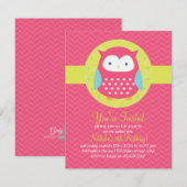 Invitation Rétro rose mignon de hibou et anniversaire Girly (Devant / Derrière)