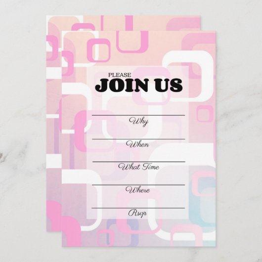 Invitation rétro rose moderne du milieu du siècle  (Devant / Derrière)