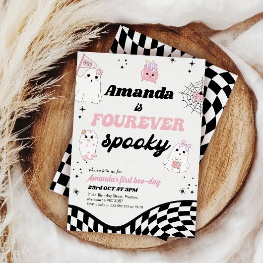 Invitation Retro Rose Noir Foureuse Éffrayant 4e anniversaire