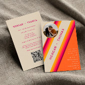 Invitation Retro rose orange rayures les années 70 80s QR Cod