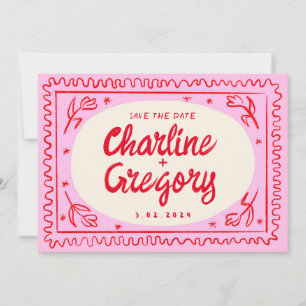 Invitation Rétro rose rouge écriture de mariage Enregistrer l