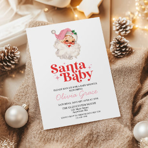 Invitation Retro Rose Santa Baby Fête de Bébé