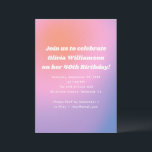 Invitation Retro rose violet dégradé 40e fête d'anniversaire<br><div class="desc">Un somptueux ombré pastel de rose, violet et orange douce crée un décor vibrant pour célébrer un anniversaire marquant. Le blanc gras apparaît sur le dégradé lisse pour un look moderne et élégant. Ce design s'adapte aux soirées et aux adultes amoureux du plaisir qui entrent dans une nouvelle décennie avec...</div>