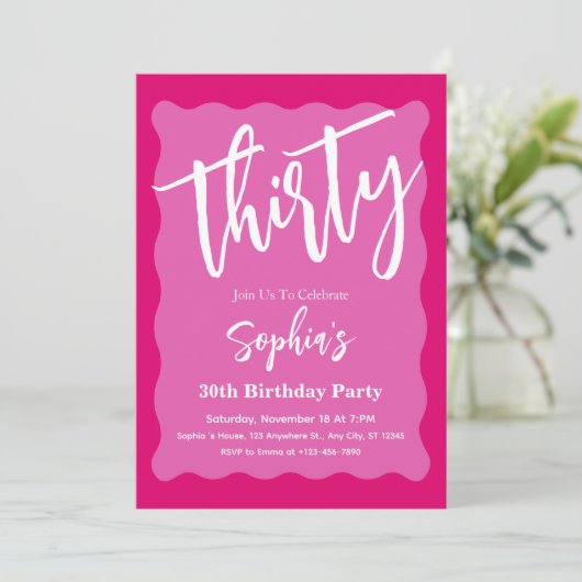 Invitation Retro Rose Wavy Curve Moderne 30e fête d'anniversa (Debout devant)