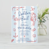 Invitation Rétro Rouge et Bleu Fun Lobster Boil 40e anniversa (Debout devant)