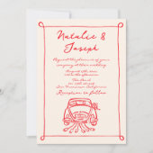 Invitation Retro Rouge main dessinée Écrit mignon Mariage pho (Devant)