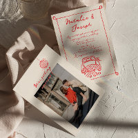 Retro Rouge main dessinée Écrit mignon Mariage pho