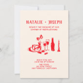 Invitation Retro Rouge main dessinée Scribble tout en un Mari (Devant)