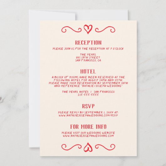 Invitation Retro Rouge main dessinée Scribble tout en un Mari (Dos)