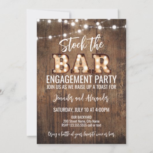 Invitation Retro Rustic Engagement Party (Devant)