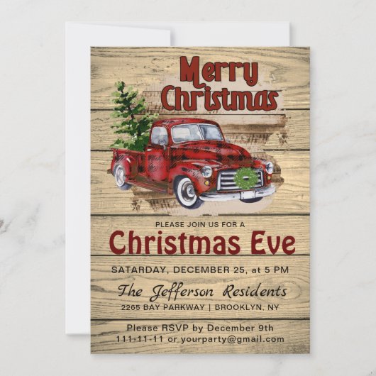 Invitation Retro Rustic Farm Red Truck Christmas Eve Party (Devant)