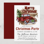 Invitation Retro Rustic Farm Rouge Camion fête de Noël (Devant / Derrière)
