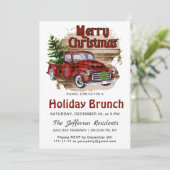Invitation Retro Rustic Noël Camion Rouge Fête Brunch (Debout devant)