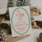 Invitation Retro Rustique main tiré Rouge Noël Fête de lapin