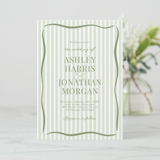 Invitation Retro Sage Green Wedding (Debout devant)