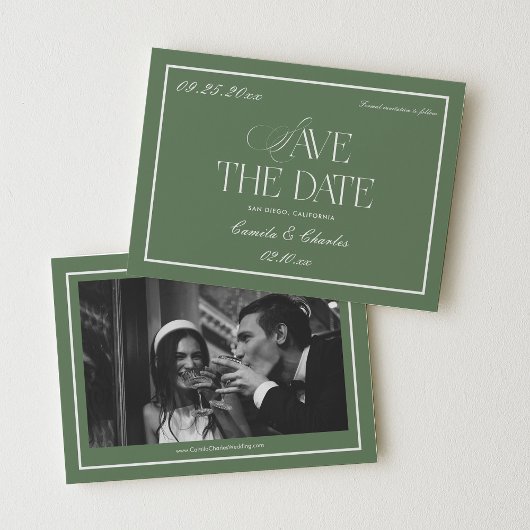 Invitation Retro Sage Green Wedding Save the date Photo