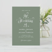 Invitation Retro Sage Moss Vert Mariage Code QR Tout En Un (Debout devant)