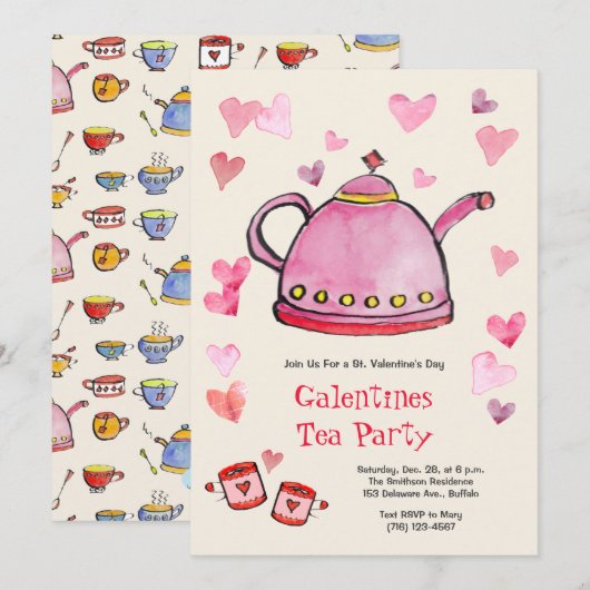 Invitation Retro Saint Valentin Galentines Tea Party Déjeuner (Devant / Derrière)