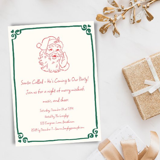 Invitation Retro Santa Christmas Party Whimsical Doodle