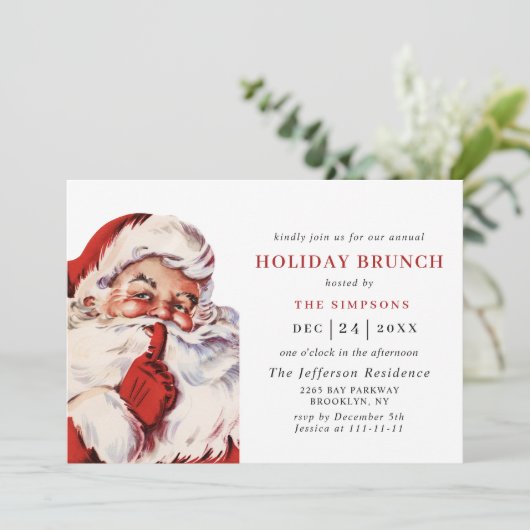 Invitation Retro Santa Claus Noël VACANCES BRUNCH (Debout devant)