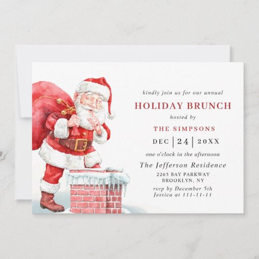Invitation Retro Santa Claus Noël VACANCES BRUNCH (Devant)