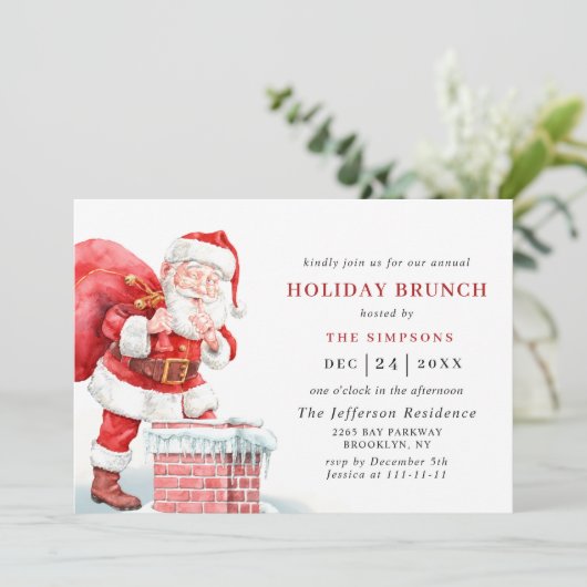 Invitation Retro Santa Claus Noël VACANCES BRUNCH (Debout devant)
