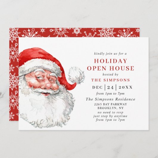 Invitation Rétro Santa Claus Noël VACANCES OUVERTES MAISON (Devant / Derrière)