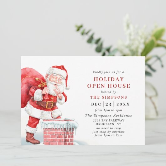 Invitation Rétro Santa Claus Noël VACANCES OUVERTES MAISON (Debout devant)