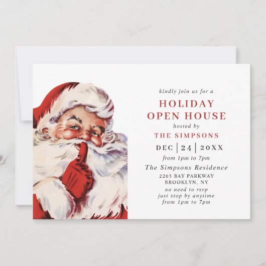 Invitation Rétro Santa Claus Noël VACANCES OUVERTES MAISON (Devant)