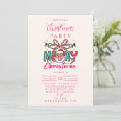Invitation Retro Santa Merry Christmas Coquette Bow (Debout devant)