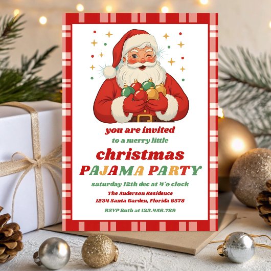 Invitation Retro Santa Pajama Christmas Party Editable