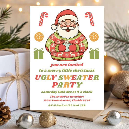 Invitation Retro Santa Ugly Sweater Party Editable
