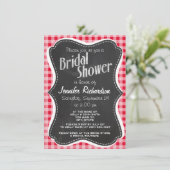 Invitation Retro Scarlet Red En vichy ; Chalboard look (Debout devant)
