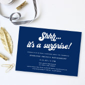 Invitation Retro Script Blue Surprise Retirement Party