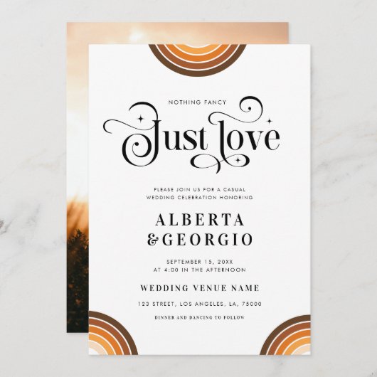 Invitation Rétro Script Boho Arc-en-ciel Rien de Fantaisie Ju (Devant / Derrière)