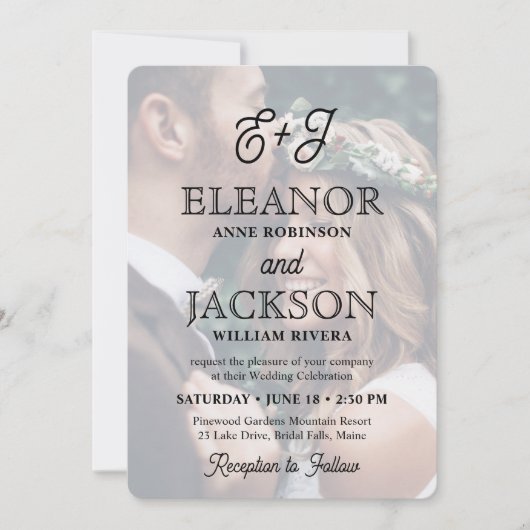 Invitation Retro Script Monogram Elegant 2 Mariage photo (Devant)