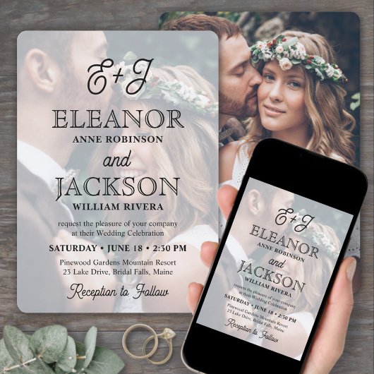 Invitation Retro Script Monogram Elegant 2 Mariage photo