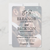 Invitation Rétro Script Monogramme Élégant 2 Photo Mariage (Devant)