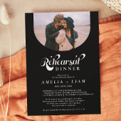 Invitation Retro script photo blanc noir dîner de répétition