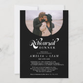 Invitation Retro script photo blanc noir dîner de répétition (Devant)